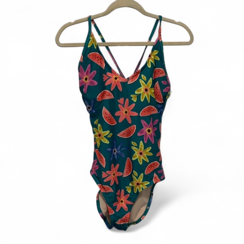 New with Tags Tea Watermelon Floral Graphics Green One Piece Swimsuit Medium